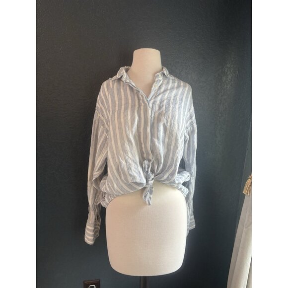 Frame Linen Chambray Distressed Top Sz Medium Loose Fit - Picture 1 of 11